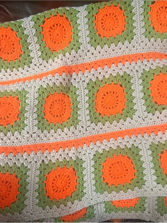 Other - VTG Handmade Crochet Blanket in Orange & Green Squares
